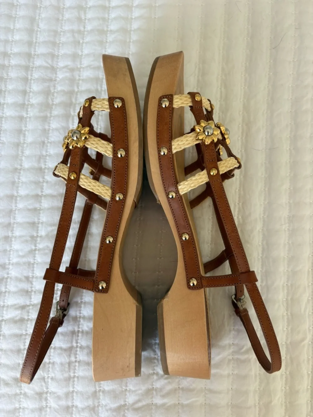 Fabrizio Viti Sofia Leather & Raffia Sandal Size 11 Luxury Coastal Vacation Boho